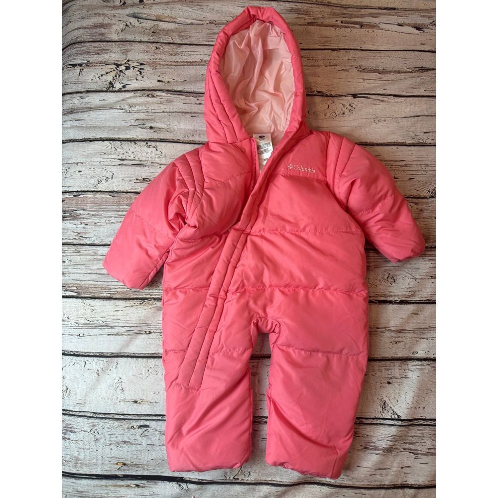Columbia pink down snowsuit bunting 18m